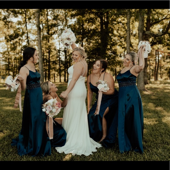 Navy blue satin size 8 prom/ bridesmaids/ formal dress - Picture 10 of 11